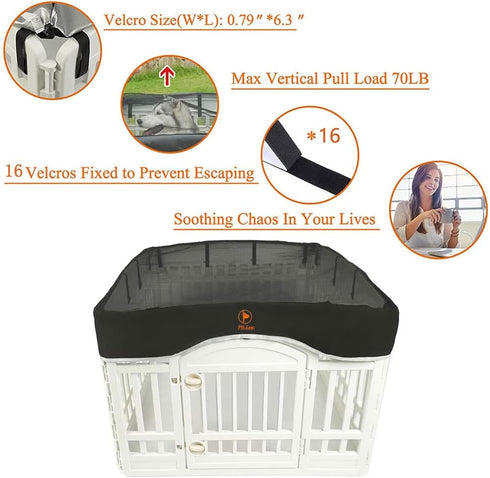 PJYuCien Dog Playpen Mesh Top Cover, Fits 36 Inch 4 Panels Regular Square Plastic Exercise Pet Pen, Velcro Connections, Black (Note: Cover Only, P...