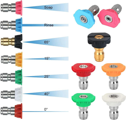 7 Pack Pressure Washer Spray Nozzle Tips Multiple Degrees, 14Inch Quick Connect, 2.5 GPM, Rated Up to 4500 PSI...