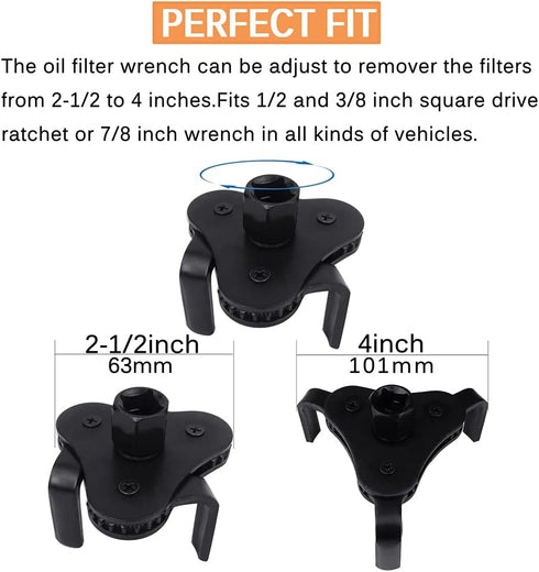Oil Filter Wrench, 63mm-101mm, 3 Jaw Oil Filter Remover, Adjustable Oil Filter Removal Tool for Engine Filters, Conduit & Fittings...