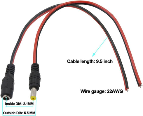 (Real 18AWG 43x2pcs Wires) 20pcs Female DC Power Pigtail Cable, 12V 5A DC Connectors for CCTV Security Camera and Lighting Power Adapter by MILAPE...
