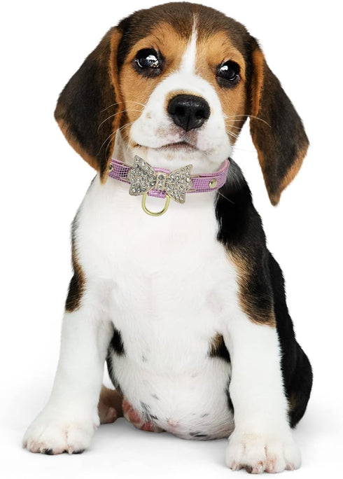 Rhinestone Cute Dog Collar Bow Tie Diamond Bling Puppy Collar Durable Adjustable Pet Collar for Small Medium Dogs Cats...