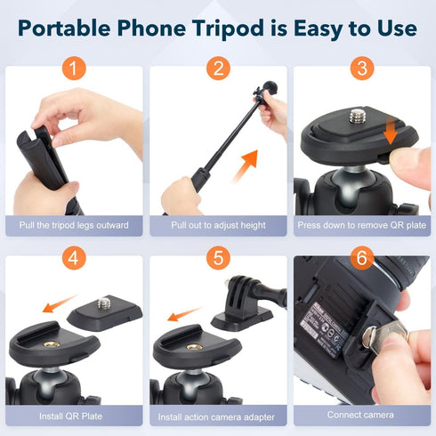 Koolehaoda Extendable Selfie Stick Tripod for GoPro, Camera Tripod Stand Holder with Cold Shoe, Mini Tripod Hand Grip Compatible with Gopro Hero 1...