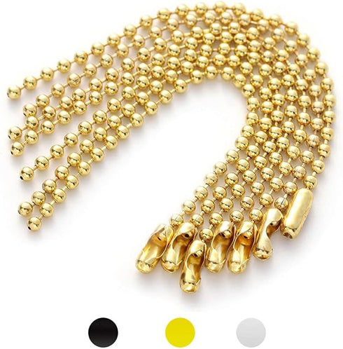 150 Pcs 100mm 4-Inch Bead Chain, 2.4mm Diameter With Ball Connector Clasp Keychain Rings Metal Nickel Dog Tag Chain (Gold)...