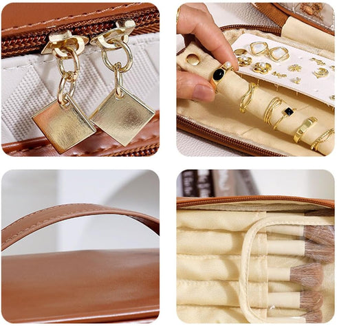 Makeup Bag and Jewelry Bag, 2 In 1 Travel Makeup Organizer with Jewelry Bag Waterproof Travel Cosmetic Bag Case for Makeup, Cosmetics Brushes, Nec...