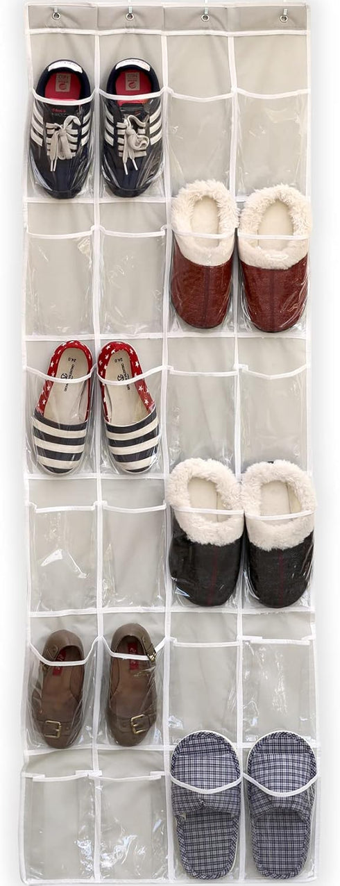Simple Houseware 24 Pockets - Crystal Clear Over The Door Hanging Shoe Organizer, Gray (64'' x 19'')...