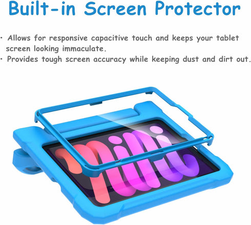 Kids Case for iPad Mini 6 Generation 8.3" 2021 Release, with Built-in Screen Protector, Shockproof Lightweight Handle Stand Kids Case for iPad Min...