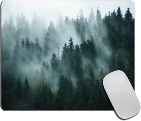 Misty Forest Mouse Pad,Nature Pine Trees Scenic Foggy Mountain Cool Woodsy Landscape Woodland Customized Non-Slip Rubber Base Mousepads, Computer ...