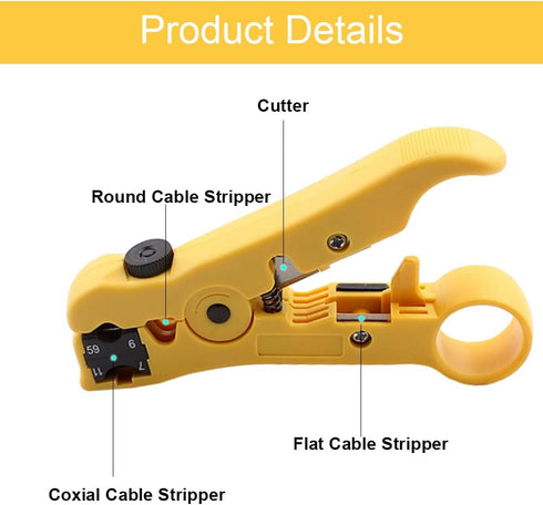 Universal Cable Stripper Cutter for Flat or Round UTP Cat5 Cat6 Wire Coax Coaxial Stripping Tool...