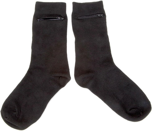 Black Dress Socks With Hidden Zipper Pocket-Cotton/Spandex Fits Men Sizes 7-12 2-pairs...
