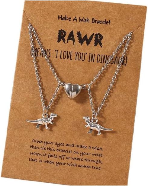 Pingyongchang Dinosaur Pendant Necklace Set Handmade Love Heart Dinosaur Couple Matching Pendant Necklace Set for Women Men Friend Adjustable Hear...