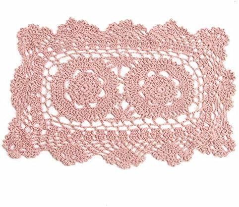 Factory Direct Craft Set of 4 Individual Rose Rectangle Cotton Hand Crocheted Lace Doilies | 12" L x 8" W...