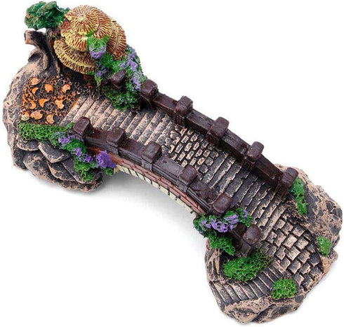 Saim Pavilion Tree Fish Tank Decoration, Resin Arch Bridge Pavilion Tree Aquarium Garden Decor Fish Tank Landscape Ornament,Medium...