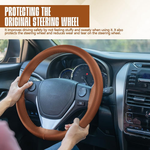 Leather Steering Wheel Cover Lace Up, Stitch On Wrap, Breathable Anti-Slip Car Steering Wheel Protector Universal Fit Max 15 Inch Car Wheels, DIY ...