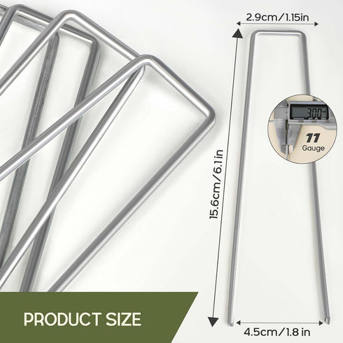 6 Inch Garden Stakes 20Pcs Galvanized Landscape Staples Heavy Duty Plant Cover Stakes 11 Gauge U-Shaped Tent Stakes Ground Stakes for Securing Wee...