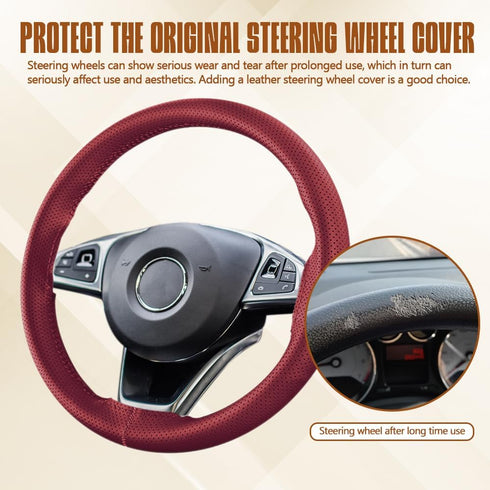 Leather Steering Wheel Cover Lace Up, Stitch On Wrap, Breathable Anti-Slip Car Steering Wheel Protector Universal Fit Max 15 Inch Car Wheels, DIY ...