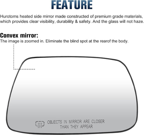 Passenger Right Side Heated Mirror Glass for 2005-2010 Jeep Grand Cherokee, Replace 5142874AA...