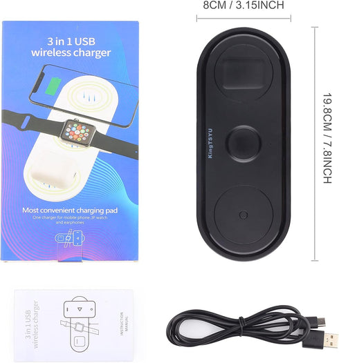Wireless Charger for iPhone, KingTSYU 3 in 1 Charging Station for Apple Multiple Devices, Travel Wireless Charging Pad Compatible for Phone/iPhone...