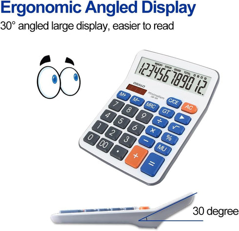 Desktop Calculator Extra Large 5-Inch Clear LCD Display 12-Digit Big Number Button Office Calculator with Auto Sleep Function (OS-5M)...