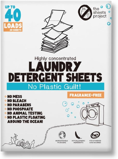 Laundry Detergent Sheets, Eco-friendly, Hypoallergenic, 20 Sheets 40 Loads, No Plastic, Highly Concentrated Formula, Liquidless Technology, Fragra...