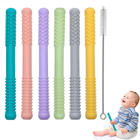 Hollow Teething Tubes Toys for Babies Girls Boys, 5 Pack Silicone Baby Teether Toy Tube for Infants with Nursing Biting Chewing, Chew Straws for T...