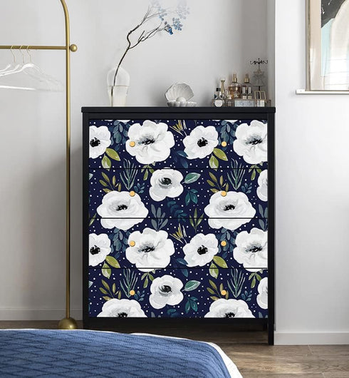HAOKHOME 93245-3 Peel and Stick Floral Wallpaper Home Decor Removable Navy/White/Blue Vinyl Self Adhesive Mural 17.7in x 9.8ft...