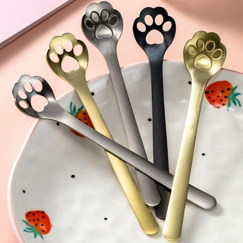 Bright Silver Stainless Steel Coffee Spoons, Cat Paw Teaspoons Hollow Stirring Spoons, Mixing Spoons Dessert Spoons Kitchen Accessories (Hollow Ca...