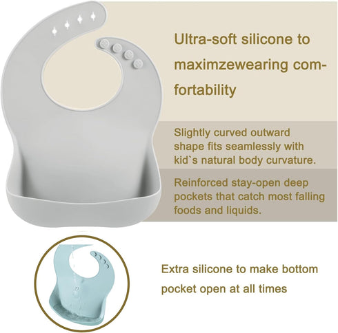 PandaEar 3 Pack Silicone Bibs for Boys Girls for Babies & Toddlers, Adjustable Waterproof Eating Bibs for Boys Girls, BPA Free Soft Durable Silico...