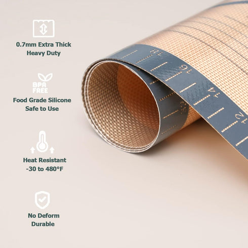 Non Slip Silicone Pastry Mat Large with Measurements for Non-stick Dough Rolling, Pie Crust, Pastry Roll Out, Cookies,Bread and Silicon Kneading M...