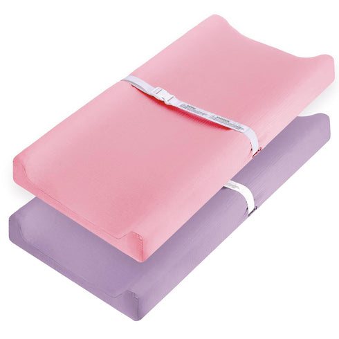 Pro Goleem Muslin Changing Pad Cover for Girls, Soft Breathable Fitted Cotton Diaper Changing Table Pad Sheets, 2 Pack (Pink?Purple)...