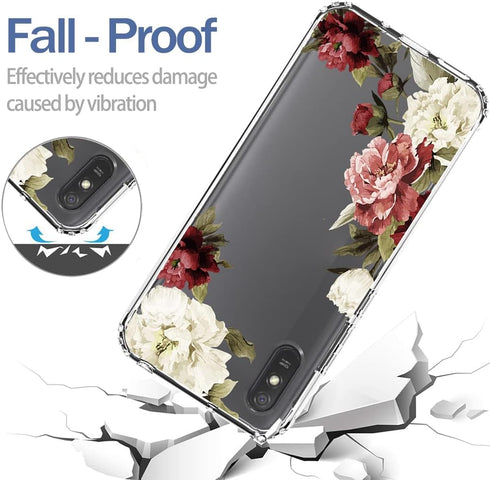 Phone Case for Redmi 9A M2006C3LG/Redmi 9i M2006C3LII Case with Tempered-Glass Screen Protector, Cute Clear Floral Pattern Full Body Protective Co...