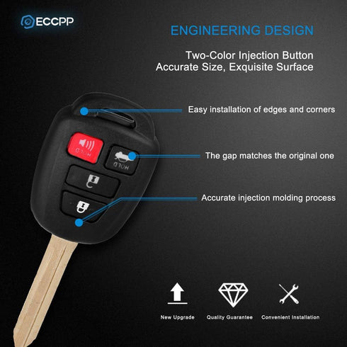 ECCPP Key Fob (Shell Case) Replacement fit for Uncut Keyless Entry Remote for Scion FR-S for Toyota Camry Corolla RAV4 HYQ12BDM (Pack of 1)...