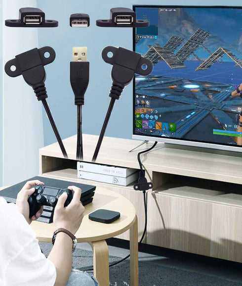 Guo USB Charging Extension Cable Male to Dual Female, USB 2.0 Charging Port 1 to 2 Panel Mount with Screw Hole, Used for Furniture/Mobile Phones/P...