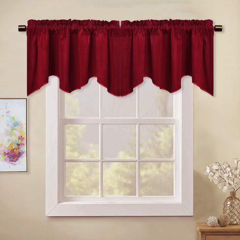 StangH Kitchen Red Scalloped Valance - 18 Inches Stylish Home Decor Thermal Curtain Tiers Room Darkening Velvet Drapes with Rod Pocket for Dining ...