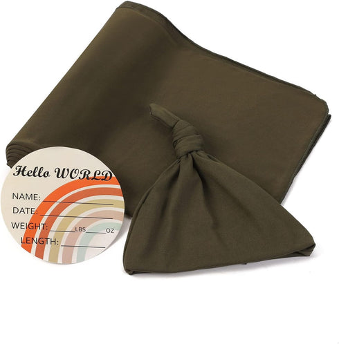 Stretchy Swaddle Blanket for Newborns Baby Boy Swaddle and Hat Set Receiving Blanket 35 x 35 inches, Olive Swaddle Set (Olive)...