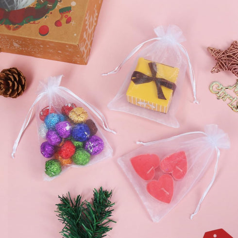 HRX Package 100pcs White Organza Bags, 4x6 inch Mesh Bags Drawstring Gift Bags Jewelry Pouches for Candy Wedding Favors Christmas...