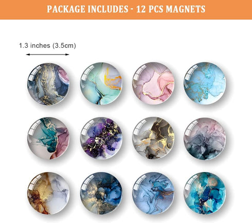 12 Pcs Glass Refrigerator Magnets, Marble Colorful Pattern Office Whiteboard Magnets, Dry Erase Board Magnets, Calendar Maps Magnets, 35mm(1.3")...