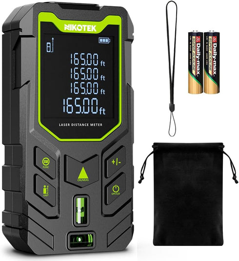 Laser Measure, 165ft Laser Distance Meter with Bubble Levels and Black LCD Display for Pythagorean Mode, Measuring Distance, Area, Volume...