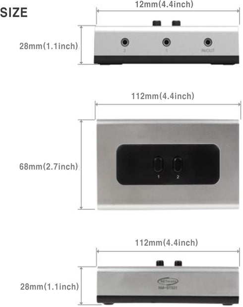 2 PORT 3.5mm STEREO Manual Switch Box AUX Audio Speaker selector(Wall Mount Hole Built-in, wall or table available)...