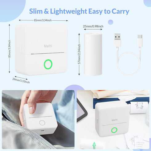 mafiti Portable Thermal Pocket Printer Inkless Bluetooth Receipt Mini Printer Wireless Sticker Lable Printer Study Notes Pictures Photos Print for...