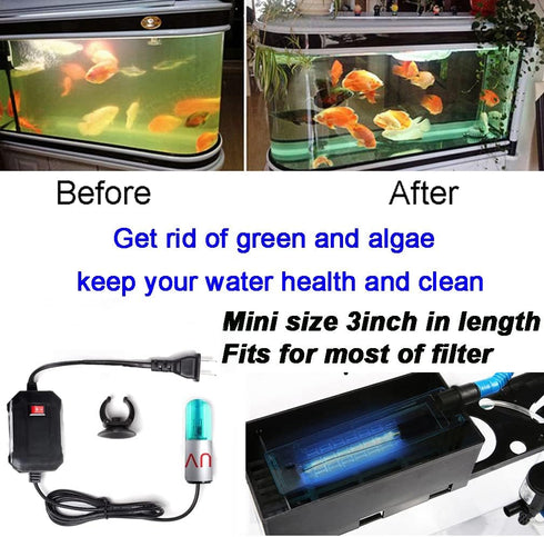3W Aquarium Clean Light Fish Tank Algae Clean Light Green Water Clean Fish Tank Water Clean Lamp for Sump Pond Filter Tank...