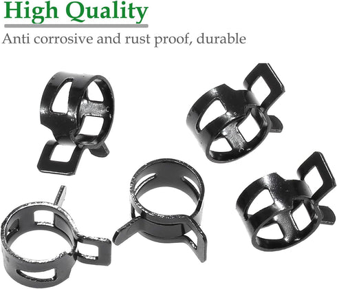 40 Pcs 1/3 Inch ID Spring Band Type Clamps, 8mm Fuel Hose Clamps Fasteners, Black Spring Hose Clip for Fuel Hose Line Water Pipe Air Tube Silicone...