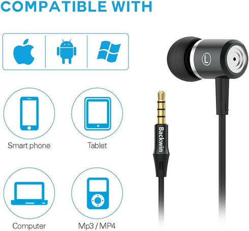 Wired in-Ear Headphones with Mic Volume Control Noise Cancelling Earbuds with Microphone Powerful Bass Earphones 3.5mm Jack for iOS Android Smartp...