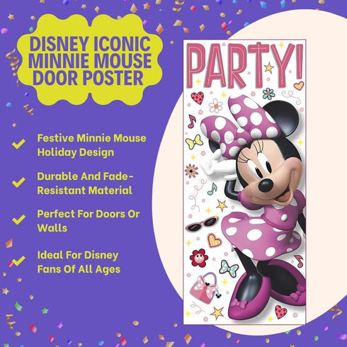AMSCAN Unique 79251 Disney Iconic Minnie Mouse Door Party Poster, 2.25' (27") x 5' (60") 1ct, Multicolor,Bedroom...