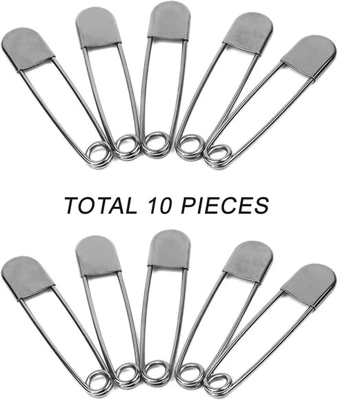 10 PCS127mm/5 Inch Heavy Duty Jumbo Safety Pins Premium Stainless Steel Silver Safety Pins for Laundry, Blanket, Key Rings, Outdoor Gear...