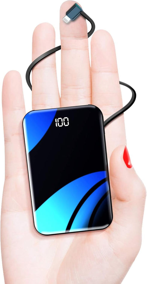 Portable iPhone Charger with Built in Cable,22.5W PD USB-C Fast Charging power bank 10000mAh,Mini Battery,light and Small External Battery Pack fo...