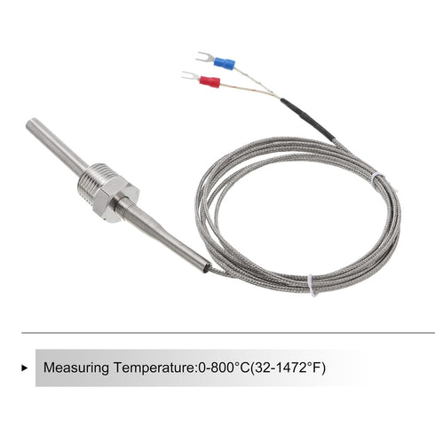 MECCANIXITY K Type Thermocouple Temperature Sensor Probe 1/2" NPT Thread 8x50mm 6.6ft Wire 0 to 800°C(32 to 1472°F) 304 Stainless Steel...