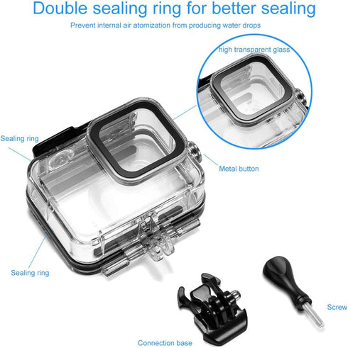 F1TP Waterproof Case Accessories for Go Pro Hero 8 Black Action Camera, 60M Waterproof Underwater Protective Shell?Accessories with Bracket, with ...