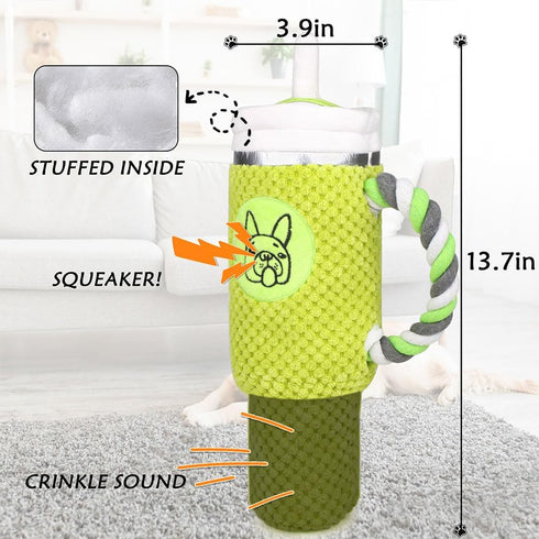 Squeaky Cup Dog Toys, 40oz Tumbler Cup Stuffed Dog Toys with Handle, Funny Plush Dog Toys, Crinkle Dog Toy, Green...