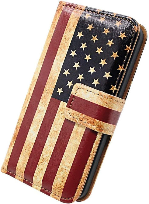 Case for iPhone 8 Plus/iPhone 7 Plus, Retro American Flag Flip Leather Wallet Case with Kickstand, Card Slot, Magnetic Lock...