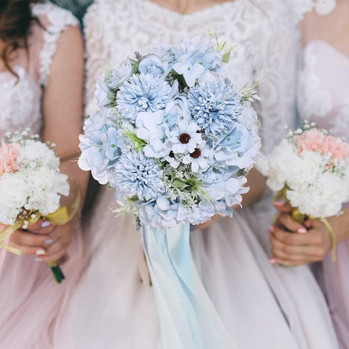 Nubry 3pcs Artificial Flowers Bouquet Fake Peony Silk Hydrangea Wildflowers Arrangements with Stems for Wedding Home Centerpieces Decor (Light Blu...